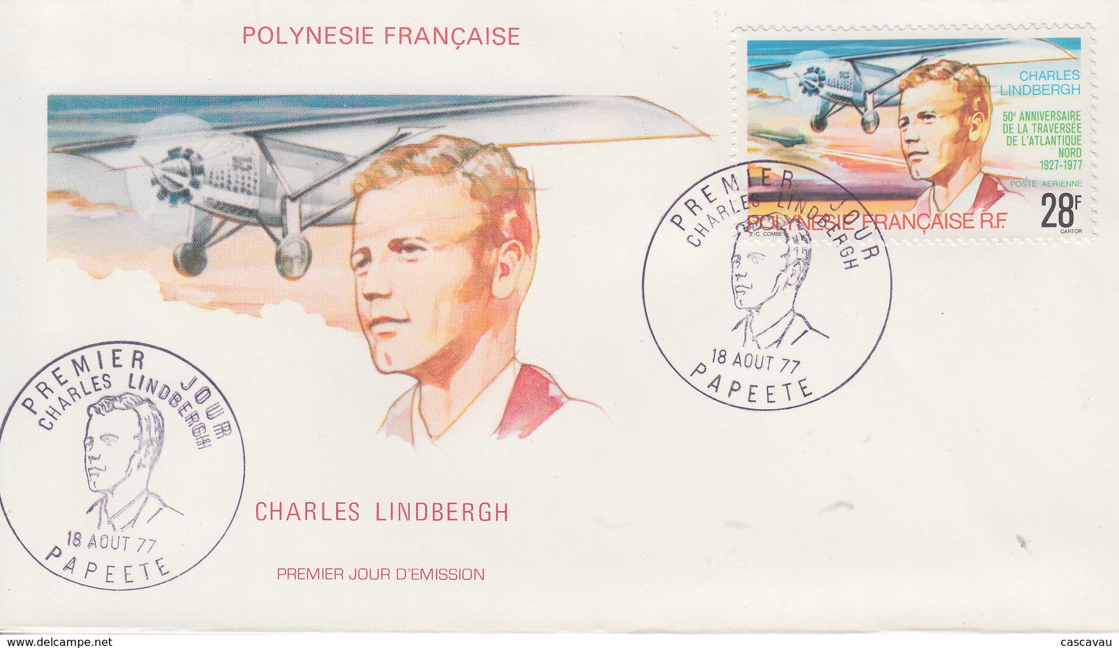 Enveloppe  1er Jour  POLYNESIE    Charles   LINDBERGH    1977 - FDC