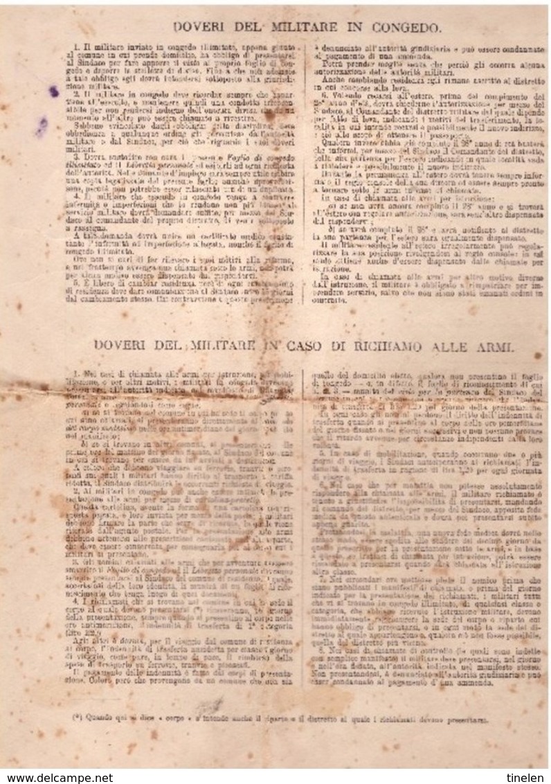 29 8 1919 FOGLIO DI CONGEDO ILLIMITATO RILASCIATO A CHIAPPONI GAETANO  4° REGGIMENTO GENIO - Documenti
