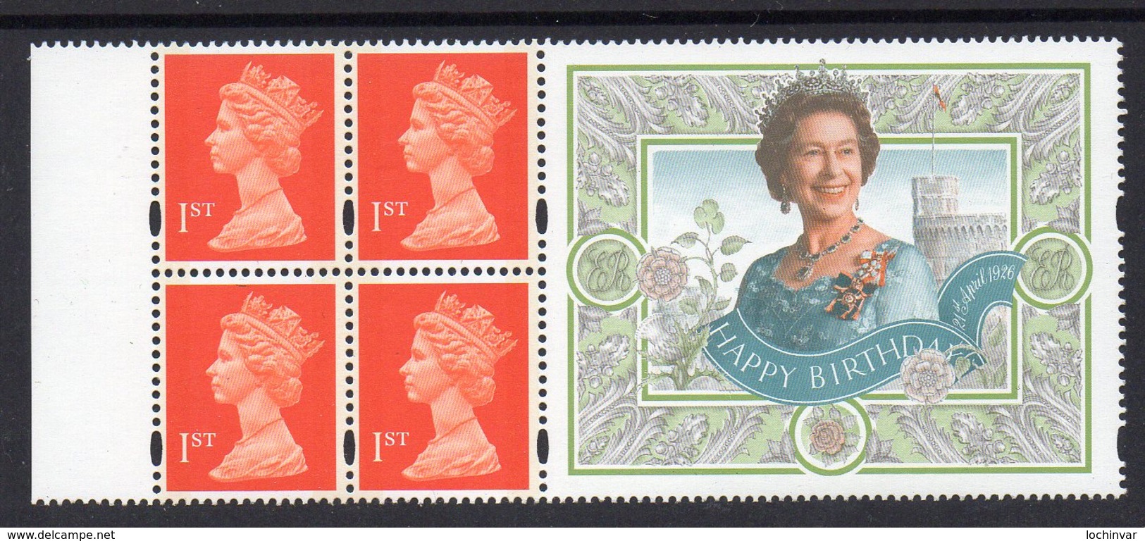 GREAT BRITAIN, BLOCK 4 1st CLASS STAMPS WITH QUEEN SELVEDGE - Machins