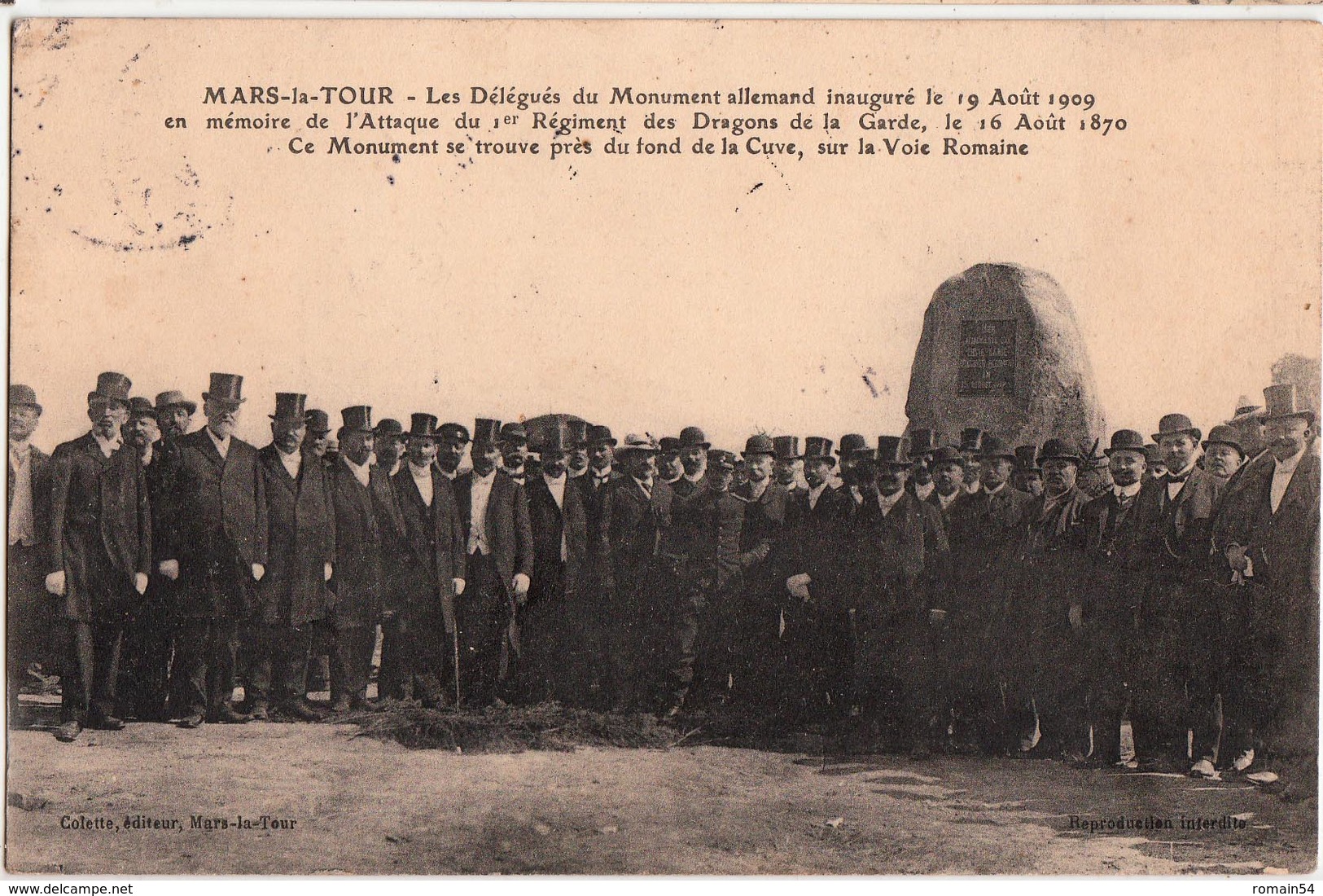 MARS LA TOUR-LES DELEGUES DU MONUMENT ALLEMAND INAUGURE LE 19 AOUT 1909 - Altri & Non Classificati