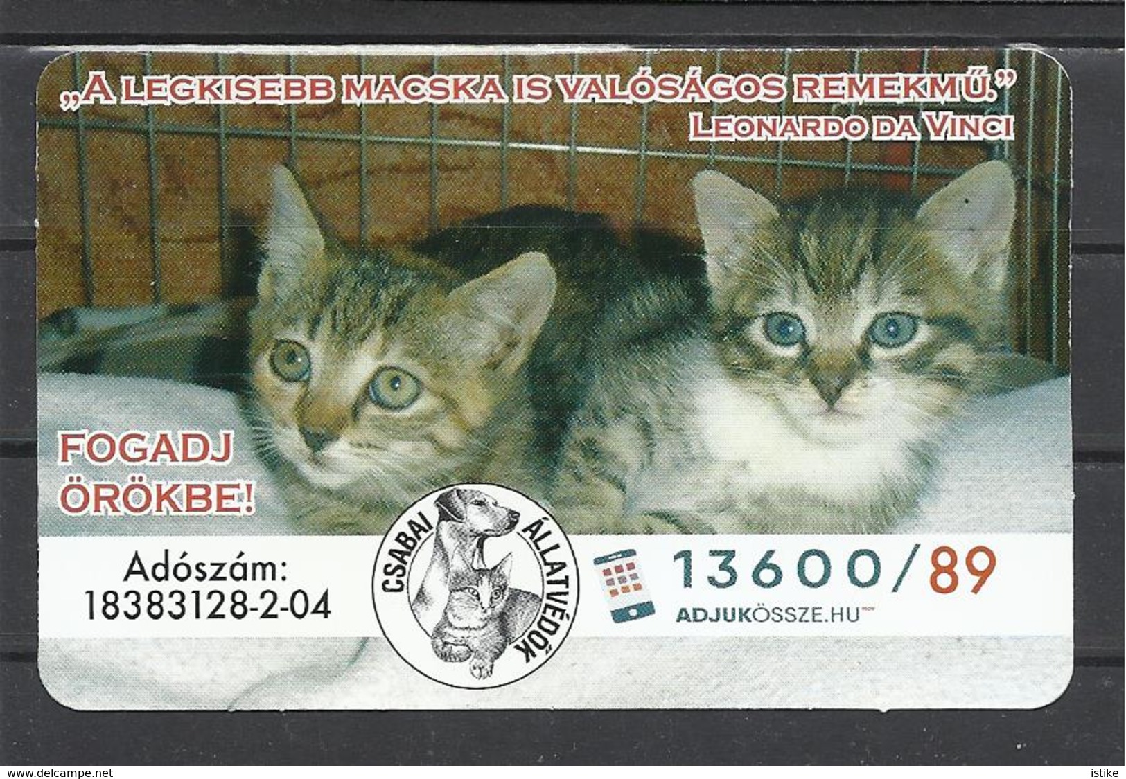 Hungary, Animal Protection Association Ad, "The Smallest Feline Is A Masterpiece", Leonardo Da Vinci, 2019. - Petit Format : 2001-...
