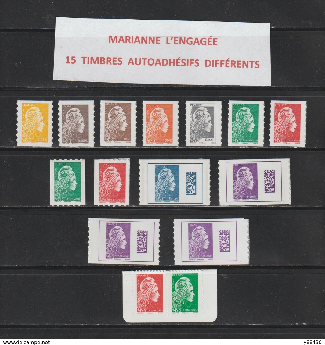 Nouveauté De 2018 /19 - Neuf ** - Adhésif - Lot Des 15 Timbres Différents De La Marianne L' ENGAGEE - 2 Scannes - Sonstige & Ohne Zuordnung