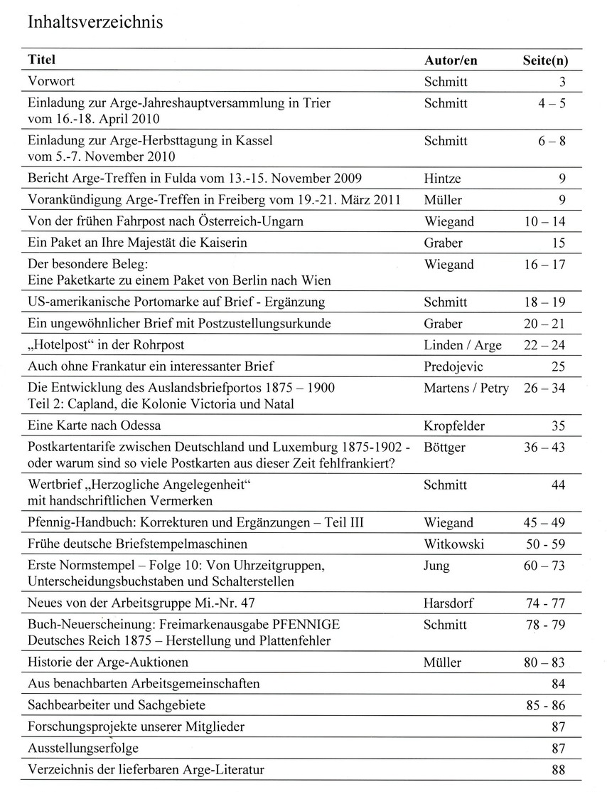 ArGe Krone / Adler Rundbrief 45 Aus 2010 - U. A. Entwicklung Des Auslandsbriefverkehrs Capeland Südafrika - Briefe U. Dokumente