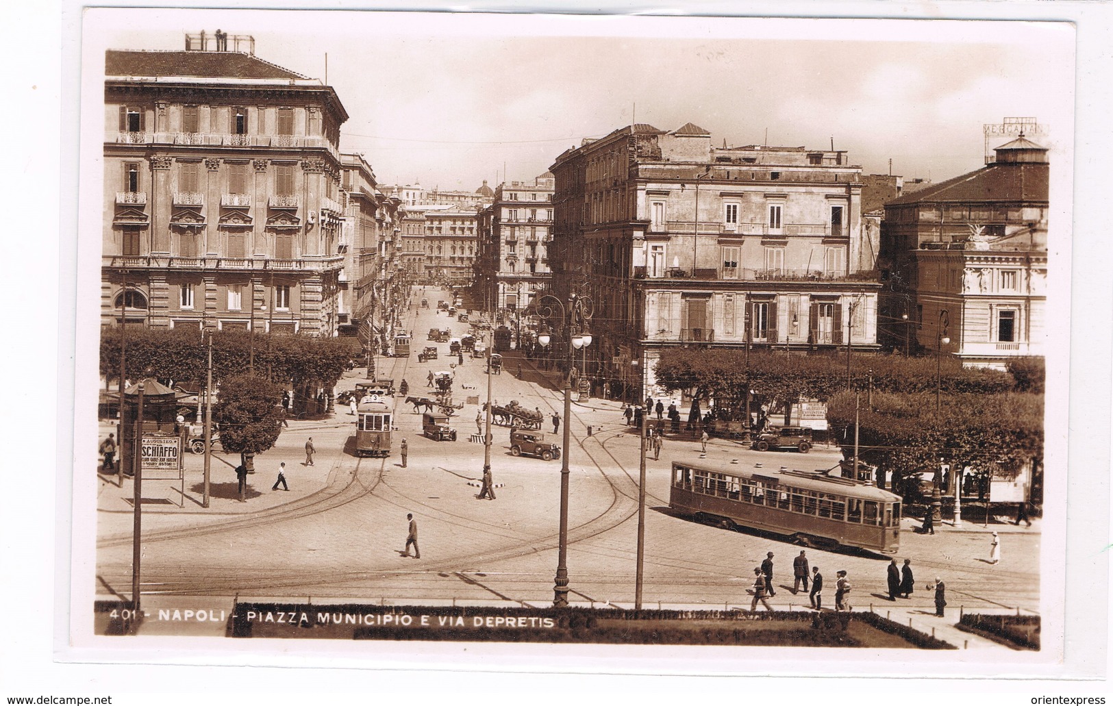 Napoli Piazza Municipio E Via De Pretis Tram In Primo Piano Fotografica Anni 30 Animatissima - Napoli (Naples)