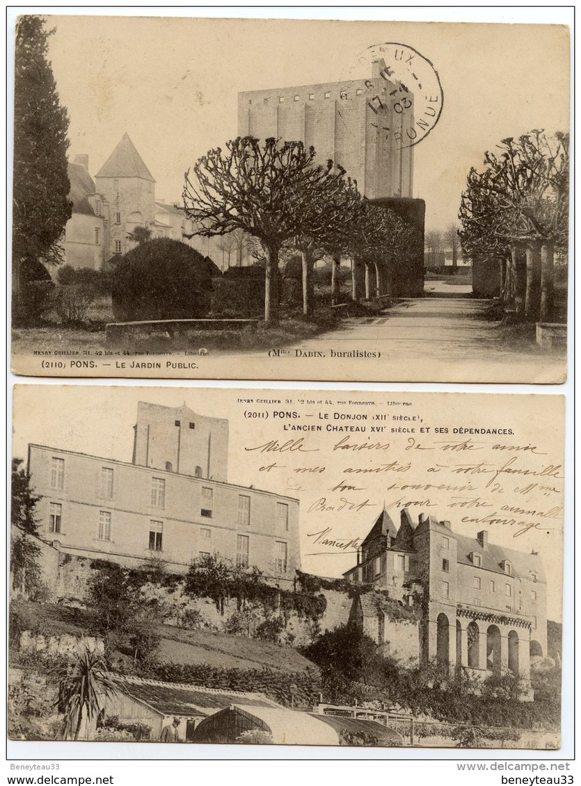 2 CPA (Réf. P783) PONS (Charente-Maritime 17800) Le Donjon XIIè S-L'Ancien Château XVIè S- Le Jardin Public - Pons