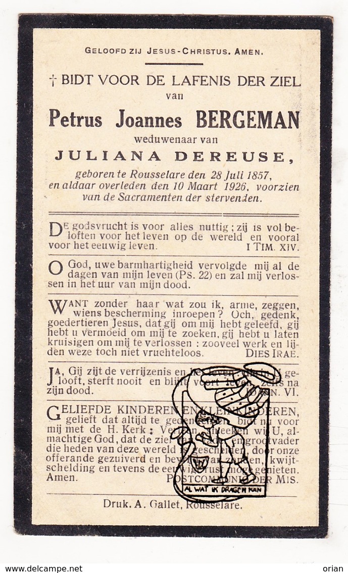 DP Petrus J. Bergeman ° Roeselare 1857 † 1926 X Juliana De Reuse - Santini