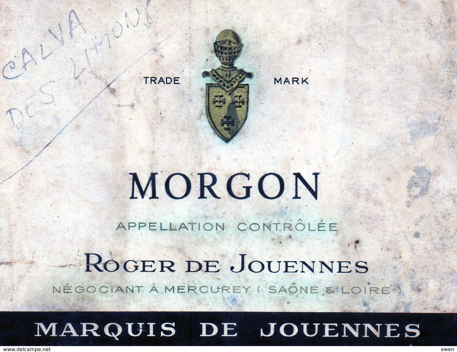 Etiquette Vin Morgon. Roger De Jouennes (Années 60). - Bordeaux