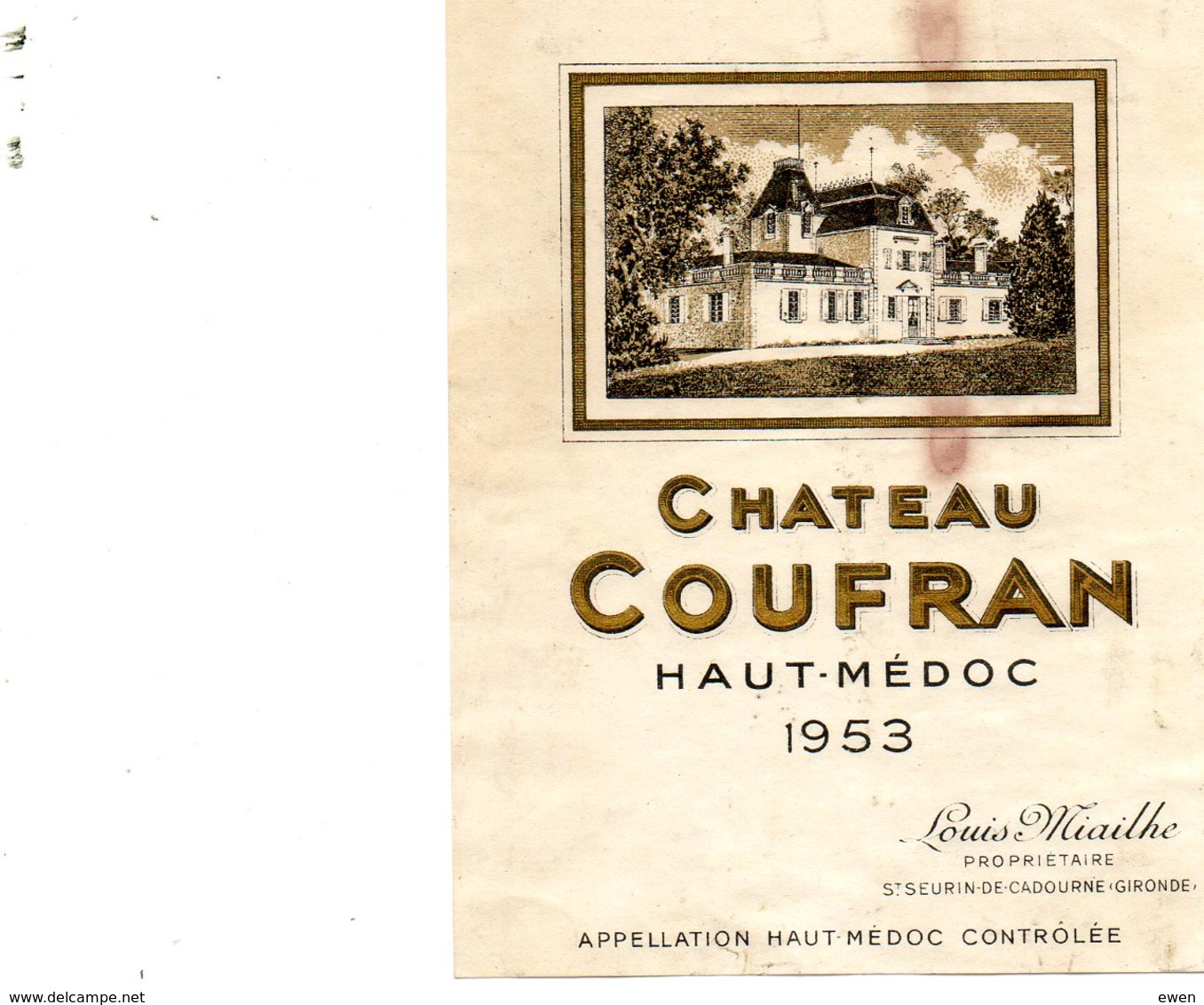 Etiquette Vin Château Coufran 1953, Haut-Médoc. - Bordeaux