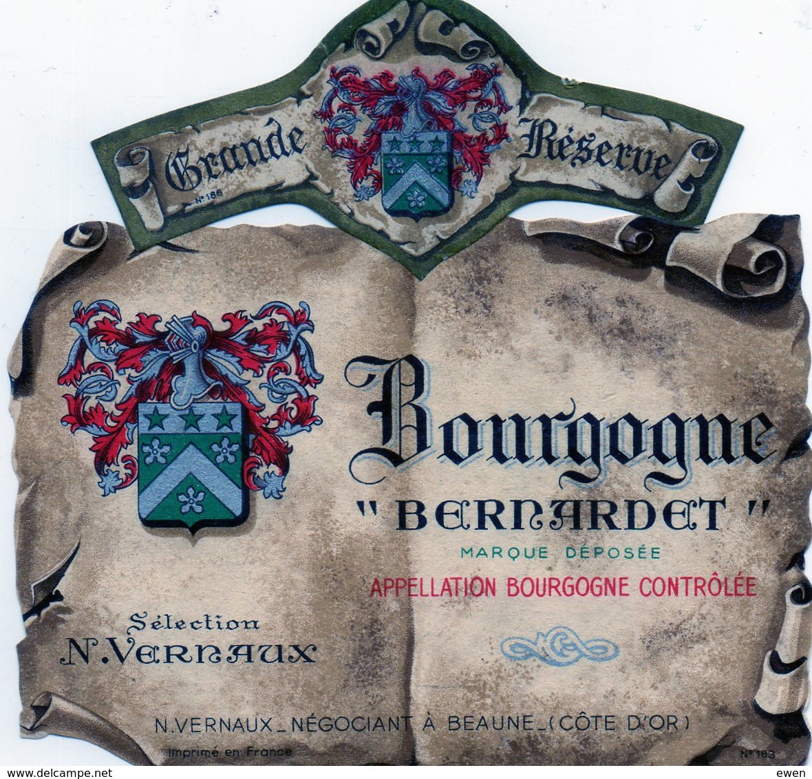 Etiquette De Vin Bourgogne "Bernardet" Années 50. - Bourgogne