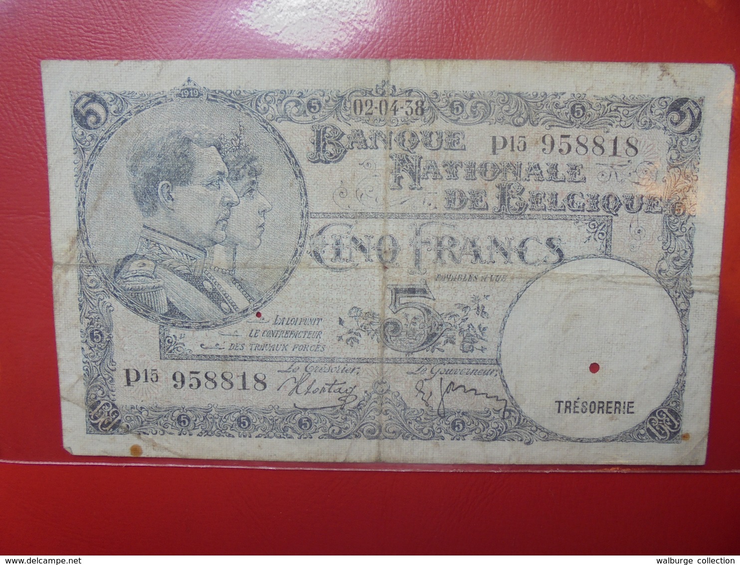 BELGIQUE 5 FRANCS 1938 CIRCULER+PERFORATION D'ANNULATION (B.4) - 5 Francs