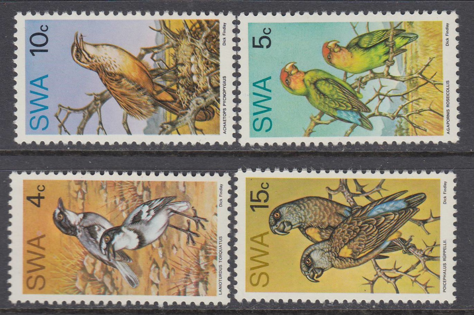 D160131 South West Africa 1974 BIRD Parots Parokeets Finches Set MNH - Afrique Du Sud Afrika RSA Sudafrika - South West Africa (1923-1990)