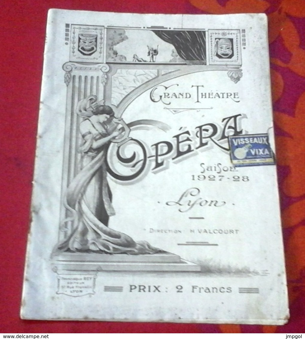 Programme Opéra Grand Théâtre Lyon Saison 1927-1928 Opéra "Manon" Jules Massenet M Claudel  Mme Yakowleva - Programs