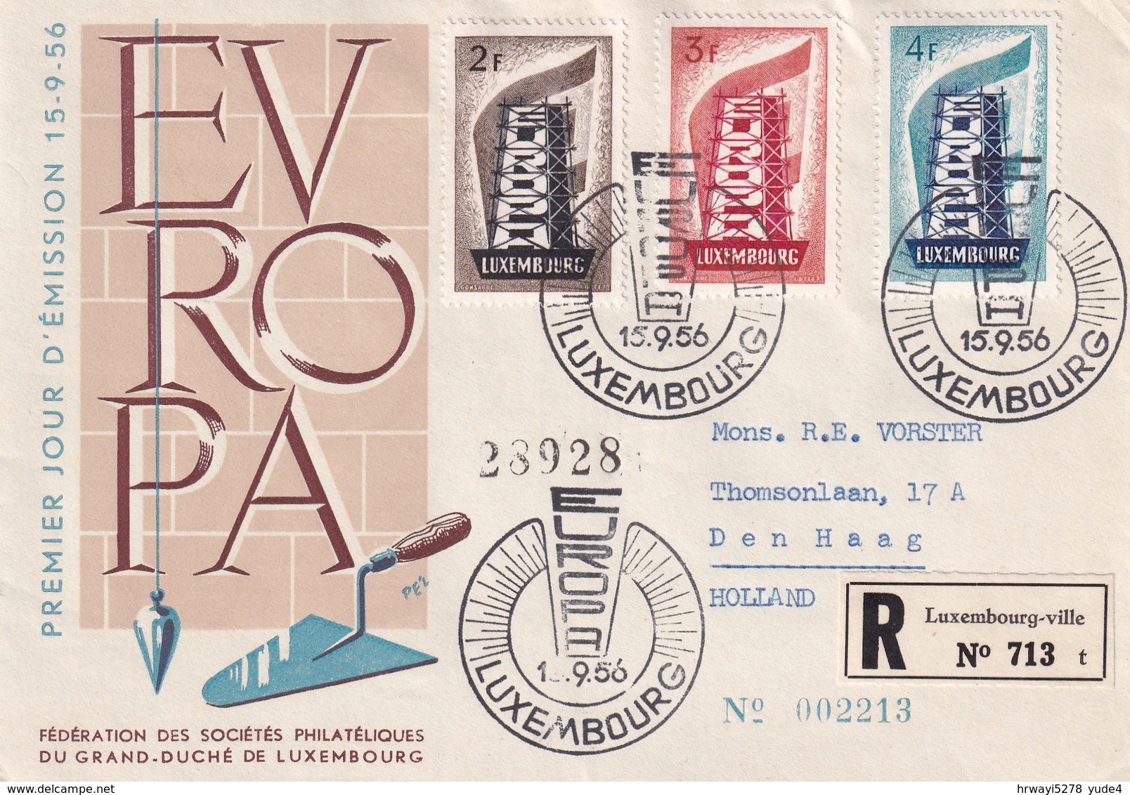 Luxembourg 1956, Registered FDC Europe. Cv 120 Euro. - 1956