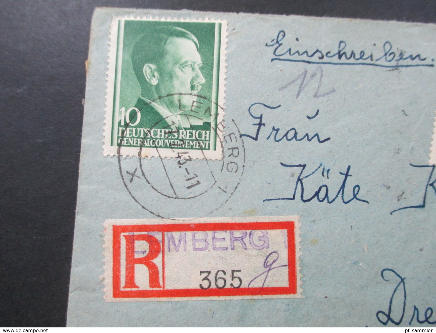 DR 1943 Generalgouvernement Einschreiben Gestempelter R-Zettel Lemberg 1 365 Und Handschriftlich G Aus Ukraine!! - Ocupación 1938 – 45