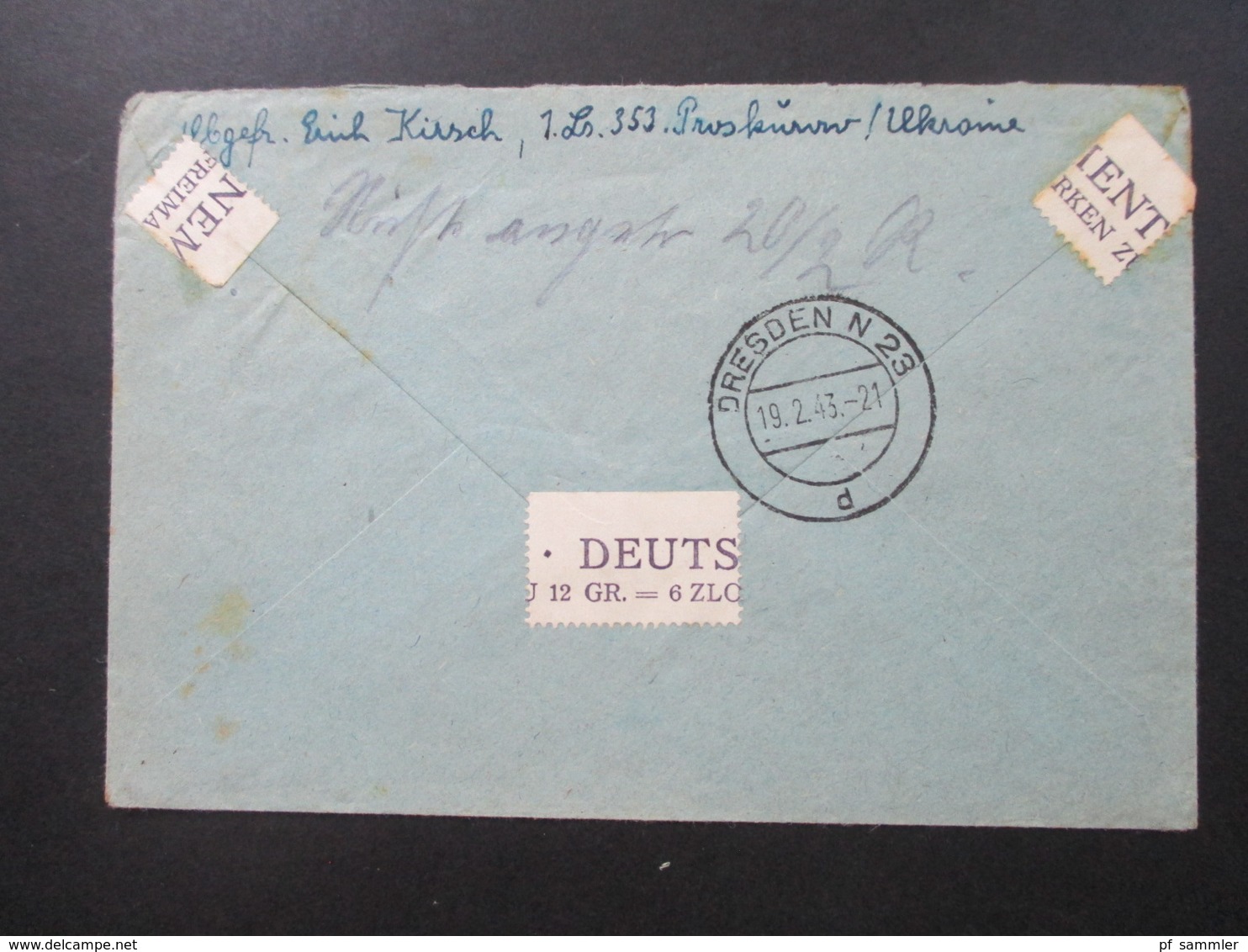 DR 1943 Generalgouvernement Einschreiben Gestempelter R-Zettel Lemberg 1 365 Und Handschriftlich G Aus Ukraine!! - Ocupación 1938 – 45