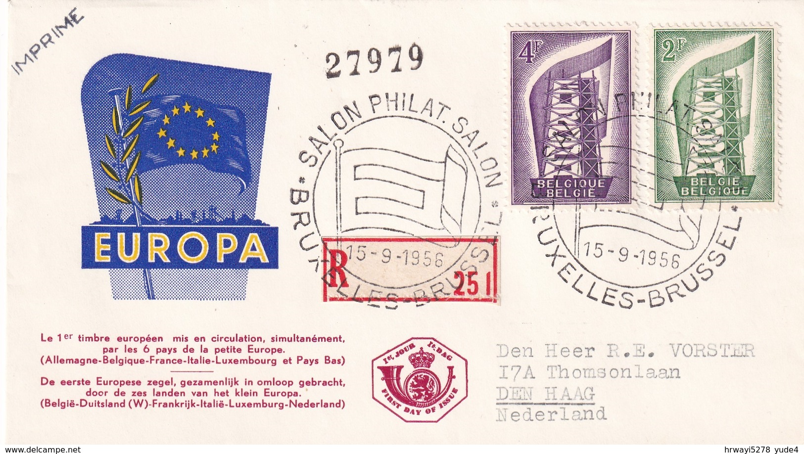 Belgium 1956, Registered FDC Europe. Cv 14 Euro. - 1956