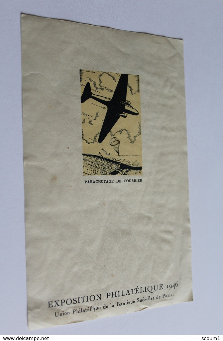 France Feuillet 14cm X 9cm Exposition Philatelique 1946 Parachutage De Courrier - Documents De La Poste