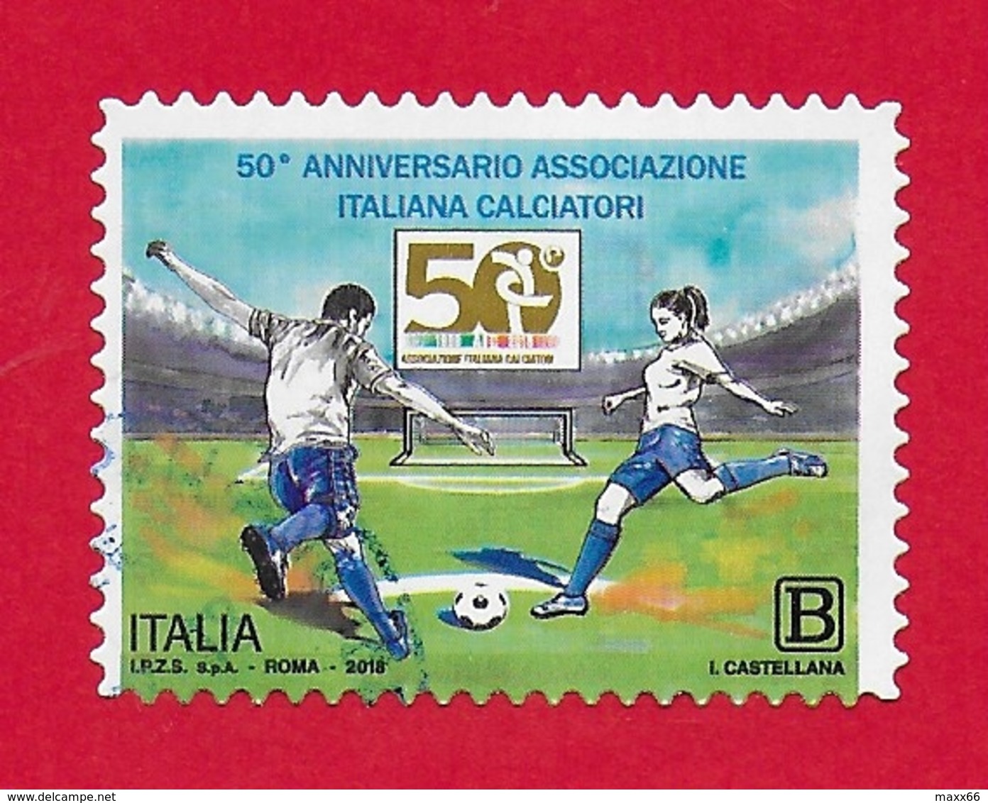 ITALIA REPUBBLICA USATO - 2018 - 50º Anniversario Dell'associazione Italiana Calciatori - 1,10 € - B - S. ---- - 2011-20: Usati