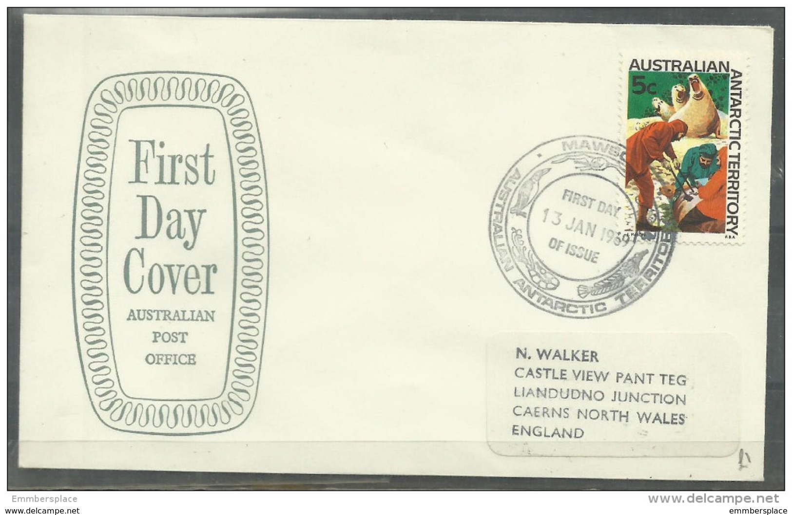 AAT - 1969 Elephant Seals FDC (Mawson Base 13 Jan 1969)   SG 11  Sc L11 - FDC