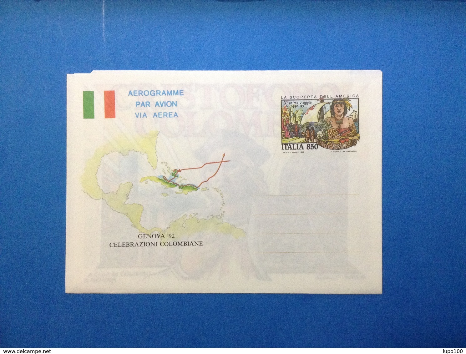 1992 ITALIA AEROGRAMMA POSTALE NUOVO NEW MNH** COLOMBO PRIMO VIAGGIO CELEBRAZIONI COLOMBIANE GENOVA 850 LIRE - Stamped Stationery