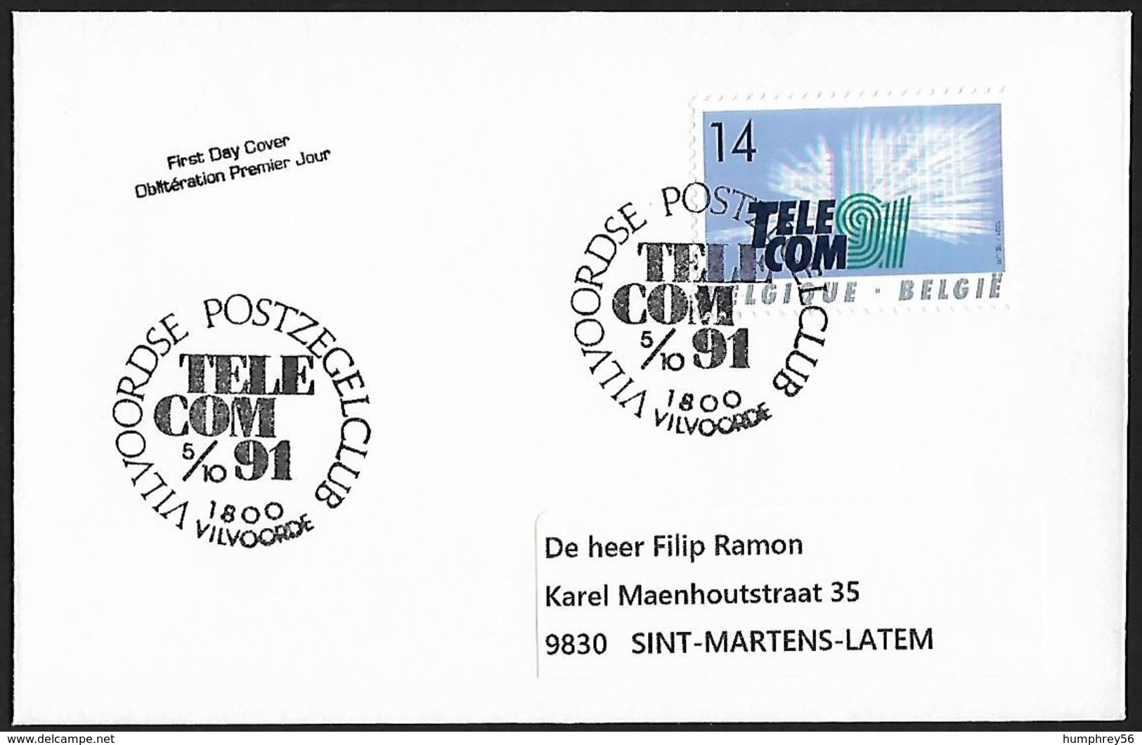 1991 - BELGIË/BELGIQUE/BELGIEN - FDC TELECOM '91 + Y&T 2427 + VILVOORDE - 1991-2000