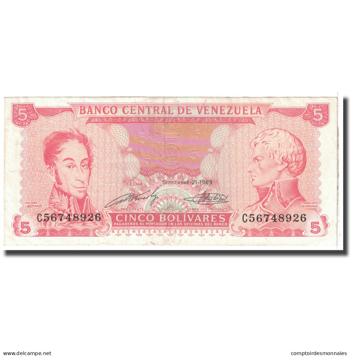 Billet, Venezuela, 5 Bolivares, 1989, 1989-09-21, KM:70b, TTB - Venezuela