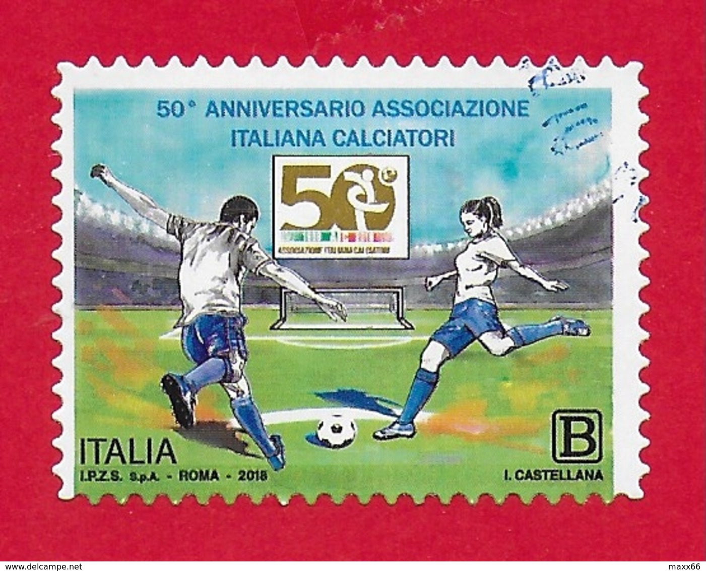 ITALIA REPUBBLICA USATO - 2018 - 50º Anniversario Dell'associazione Italiana Calciatori - 1,10 € - B - S. ---- - 2011-20: Usati