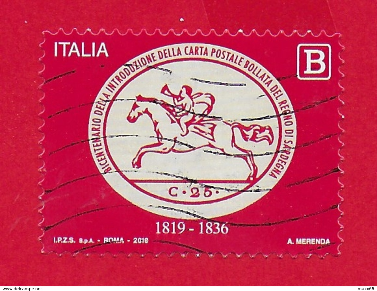ITALIA REPUBBLICA USATO - 2019 - 200º Anniversario Introduzione Carta Postale Bollata Regno Sardegna - 1,10 € B - S ---- - 2011-20: Used