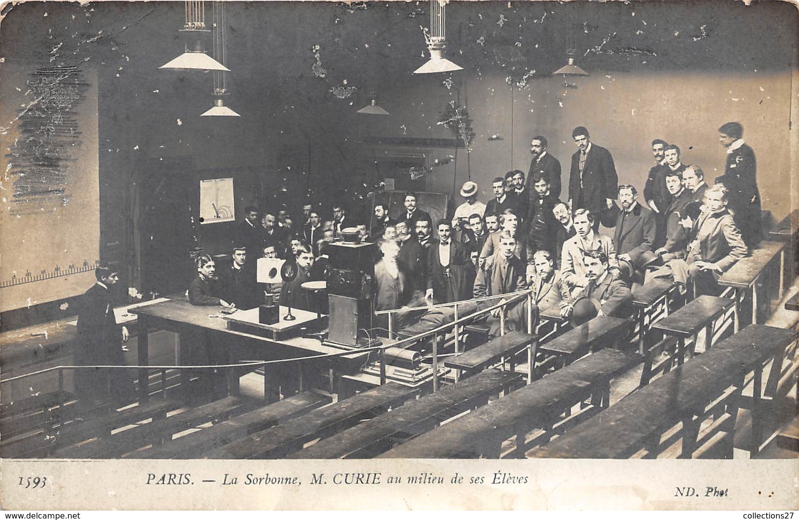 75005-PARIS- CARTE-PHOTO- LA SORBONNE, M. CURIE AU MILIEU DE SES ELEVES - Education, Schools And Universities