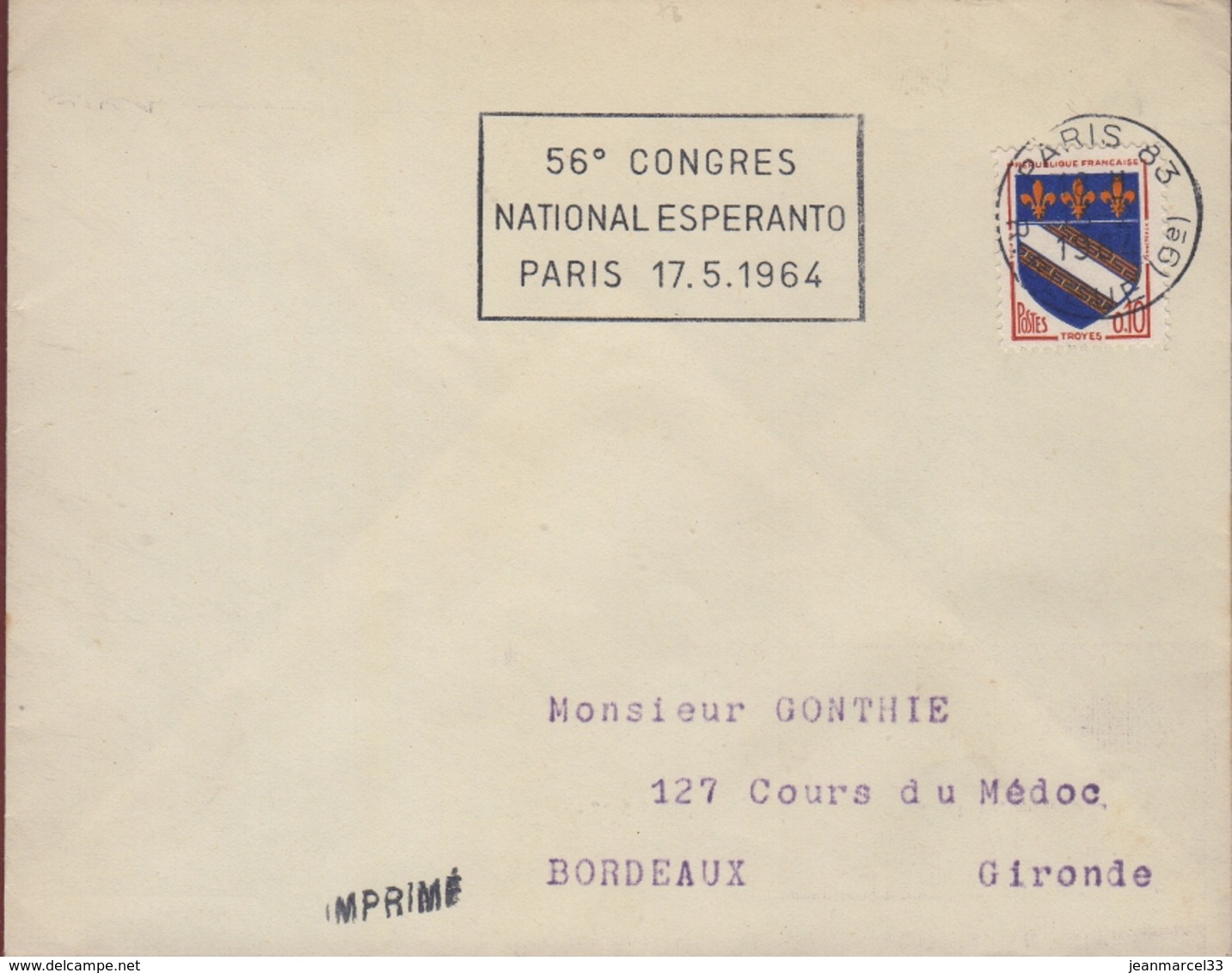 Espéranto Flamme Sécap =o Paris 83 14-4 1964 " 56eme Congrès National Espéranto Paris 17-5 1964" - Esperanto