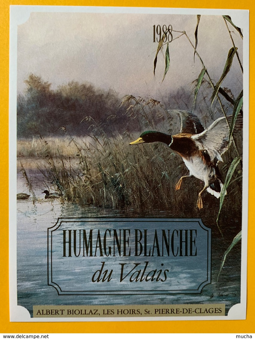 10692 - Humagne Blanche 1988 Valais Suisse Canard Col-Vert  De La Série  La Chasse Et La Vigne - Chasse