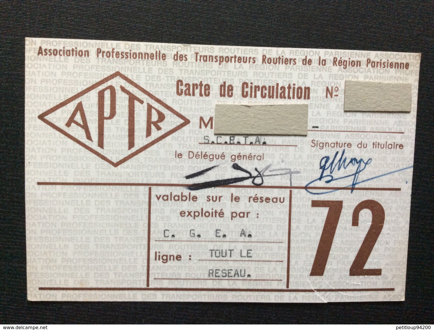 APTR  Carte De Circulation  ANNÉE 1972 - Autres & Non Classés
