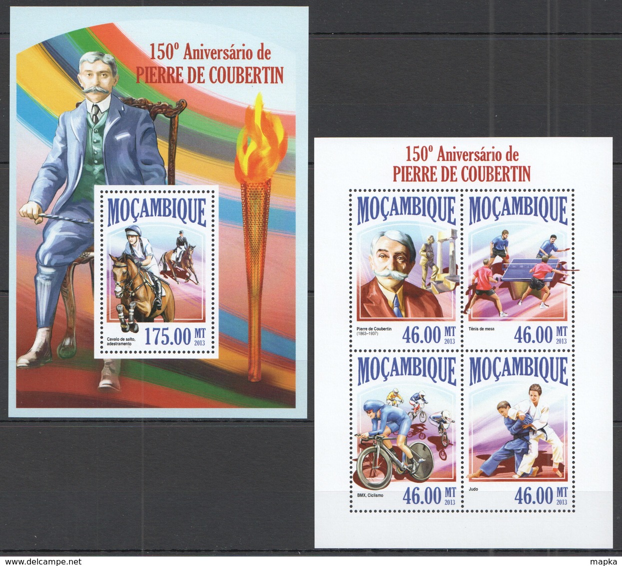 ST2518 2013 MOZAMBIQUE MOCAMBIQUE SPORT OLYMPIC GAMES 150TH ANNIVERSARY PIERRE DE COUBERTIN KB+BL MNH - Altri & Non Classificati