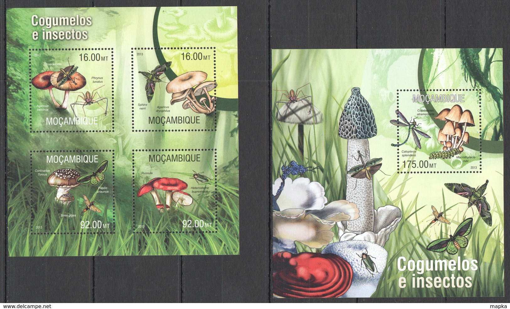 ST2559 2013 MOZAMBIQUE MOCAMBIQUE FLORA & FAUNA MUSHROOMS INSECTS & BUTTERFLIES KB+BL MNH - Altri & Non Classificati