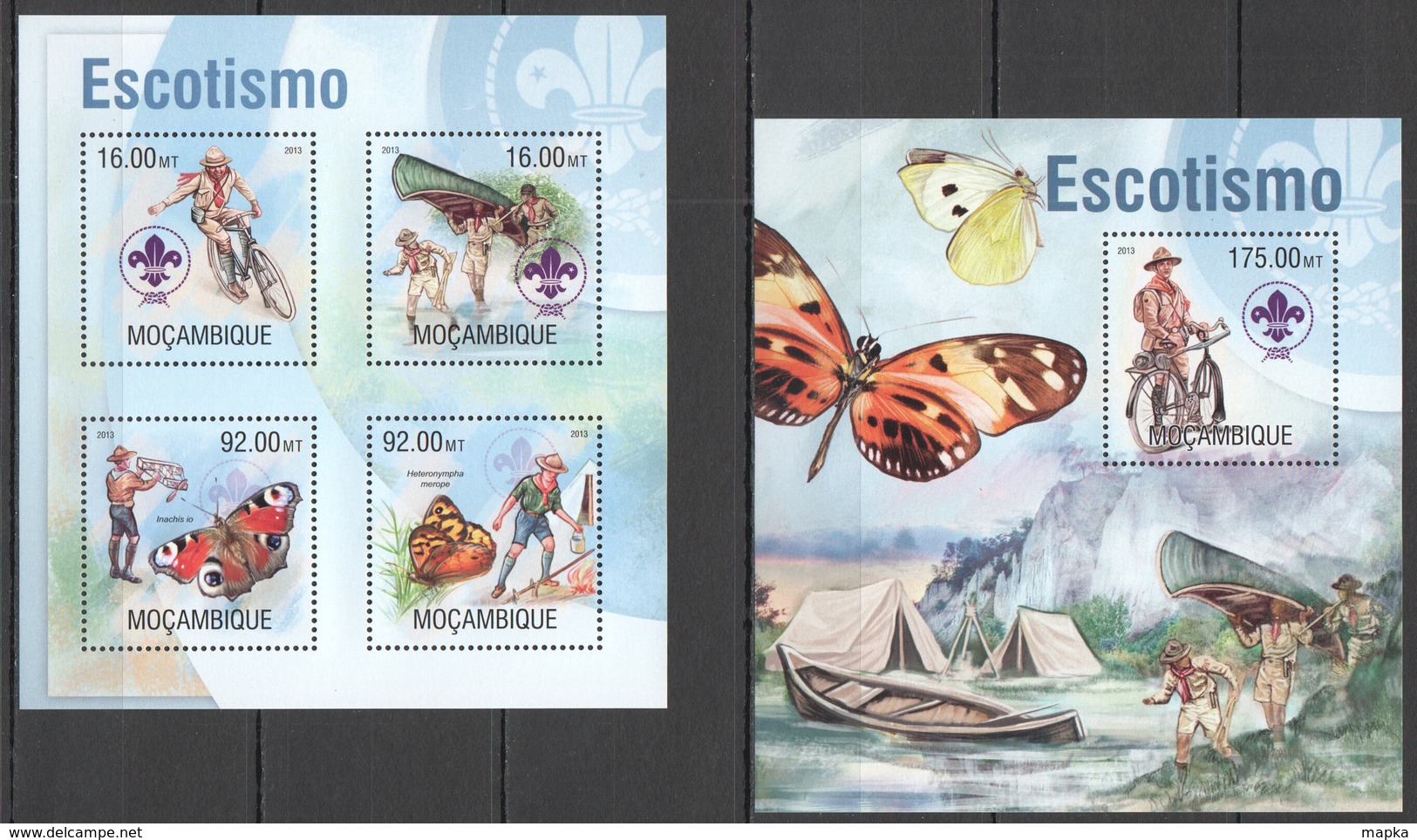 ST2572 2013 MOZAMBIQUE MOCAMBIQUE BUTTERFLIES SCOUTING BOY SCOUTS ESCOTISMO KB+BL MNH - Sonstige & Ohne Zuordnung