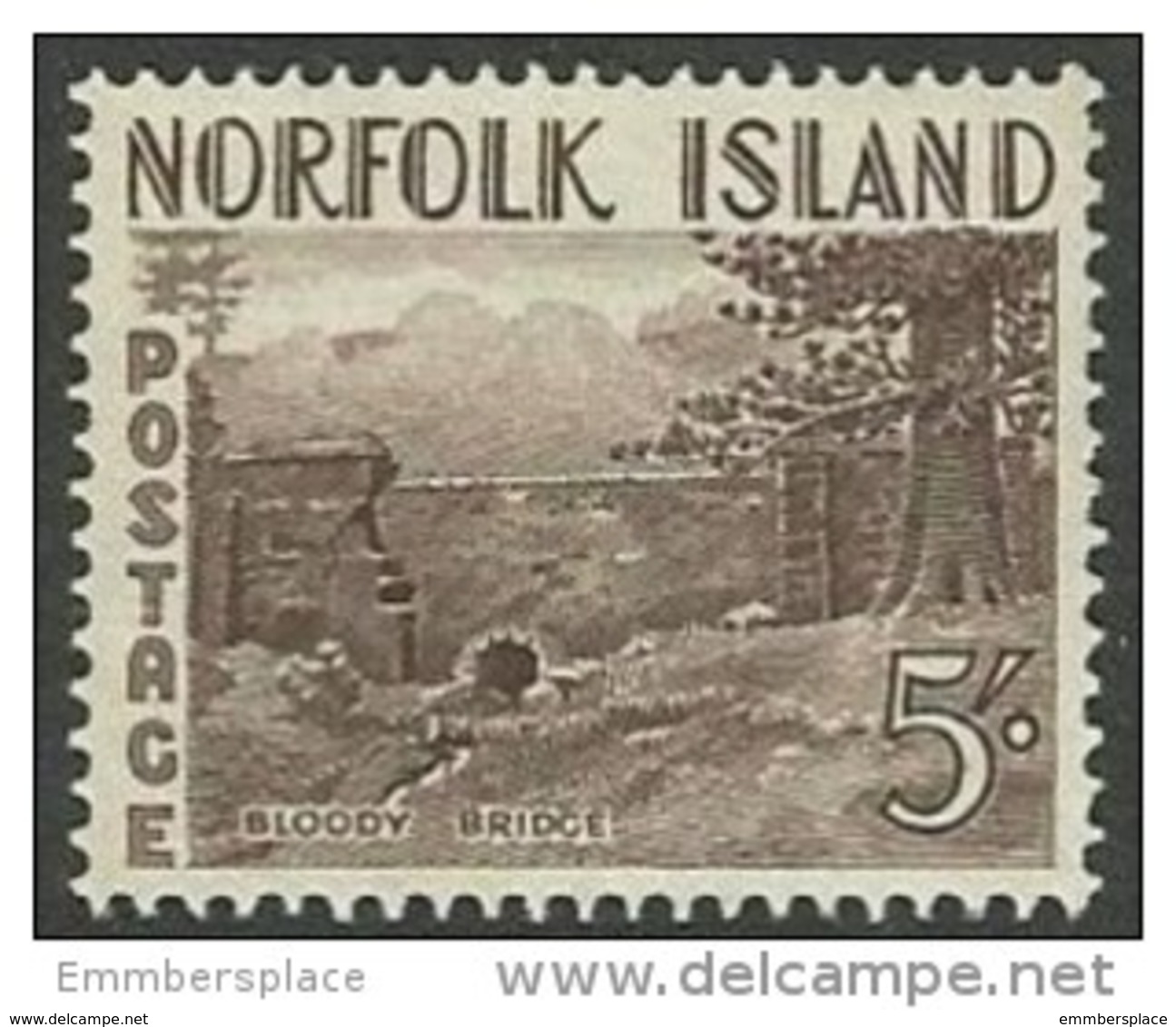 Norfolk Island  - 1953 Bloody Bridge 5/- MNH **   SG 18  Sc 18 - Norfolk Island