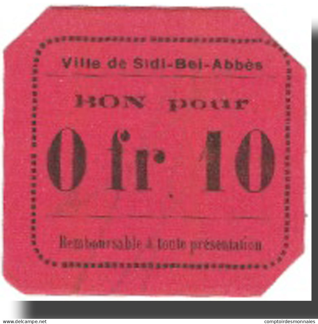 Billet, Algeria, Sidi-Bel-Abbès, 10 Centimes, Valeur Faciale, 1916, 1916, SUP - Algérie