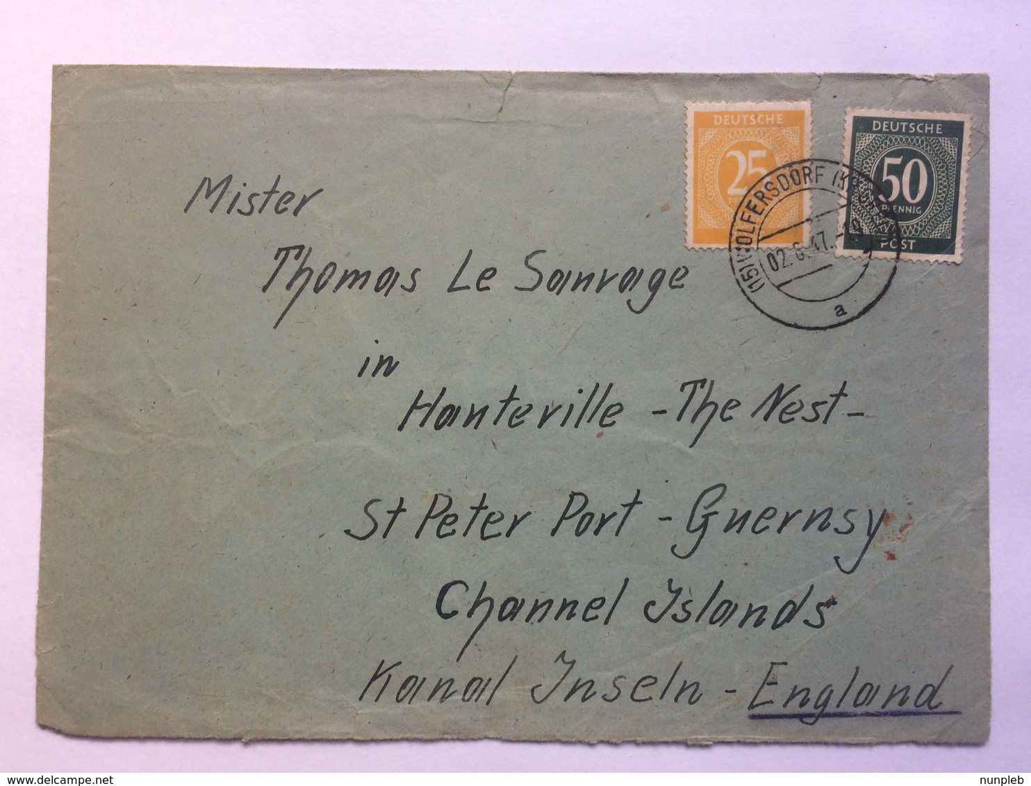 GERMANY Allied Occupation 1947 Cover Wolfersdorf To St. Peter Port Guernsey C.I. - Other & Unclassified