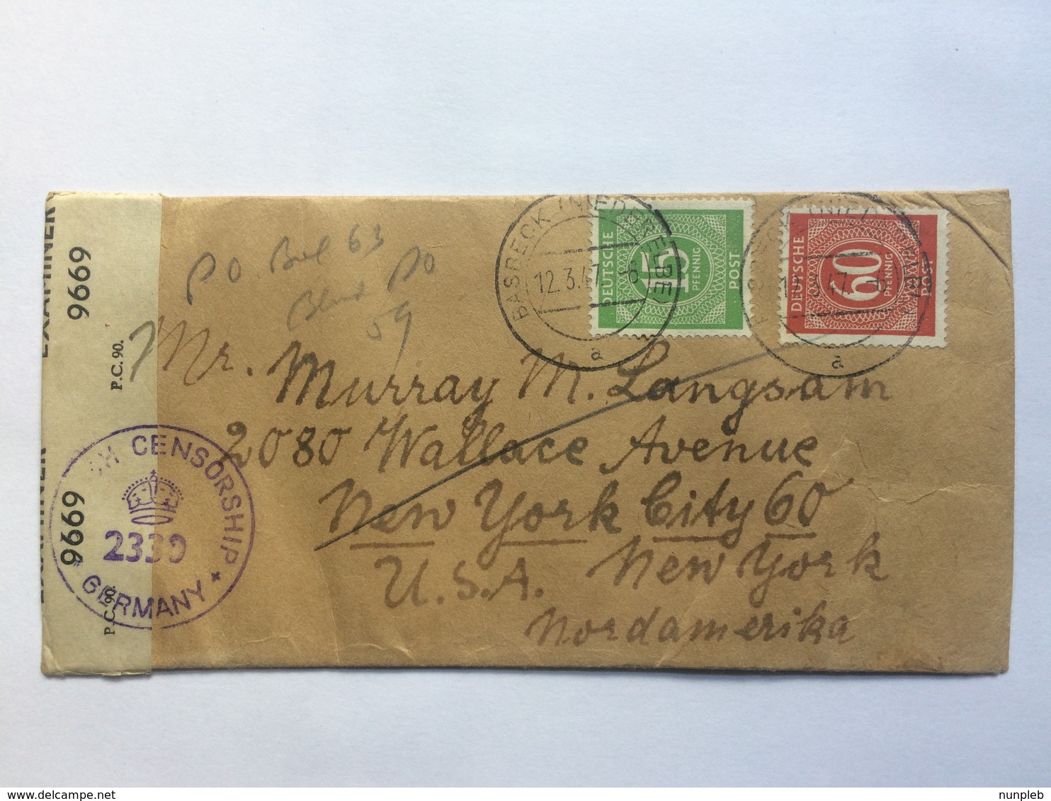 GERMANY Allied Occupation 1947 Cover Basbeck To New York USA British Censor Cachet And Tape - Other & Unclassified