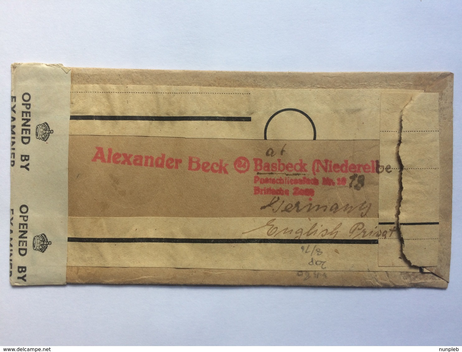 GERMANY Allied Occupation 1947 Cover Basbeck To New York USA British Censor Cachet And Tape - Other & Unclassified