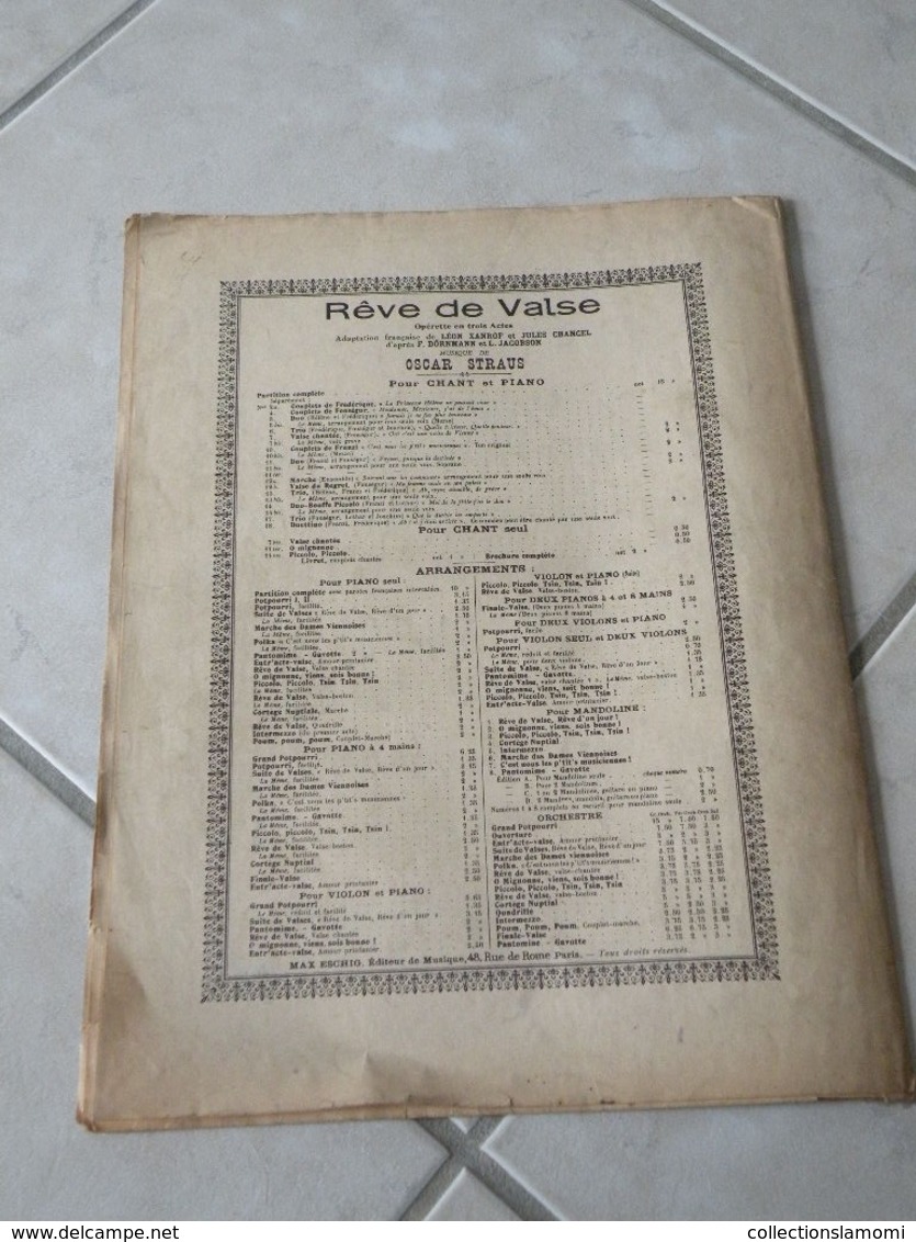 Rêve de valse, Rêve d'un jour (Opérette) -(Musique Oscar Straus) - Partition 1907