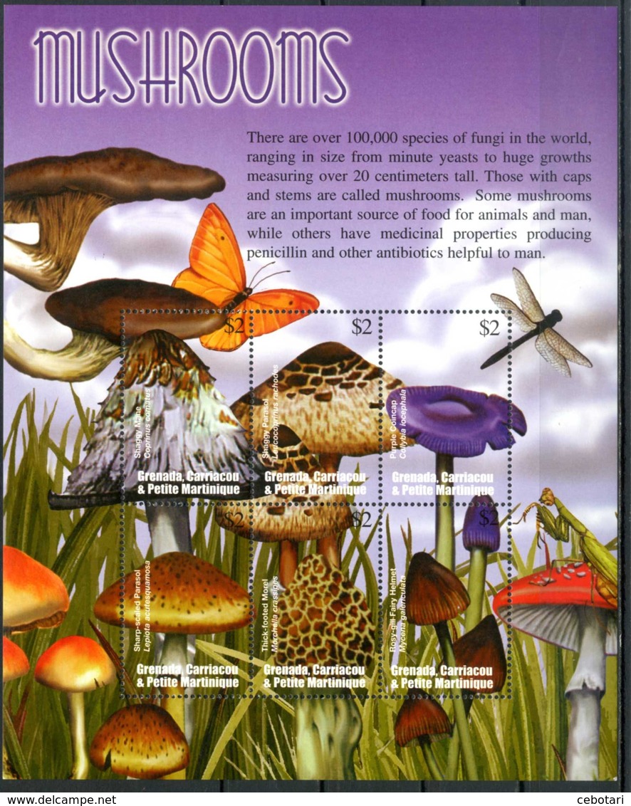 GRENADA 2002** - Funghi / Mushrooms - Block Di 6 Val. MNH, Come Da Scansione. - Funghi