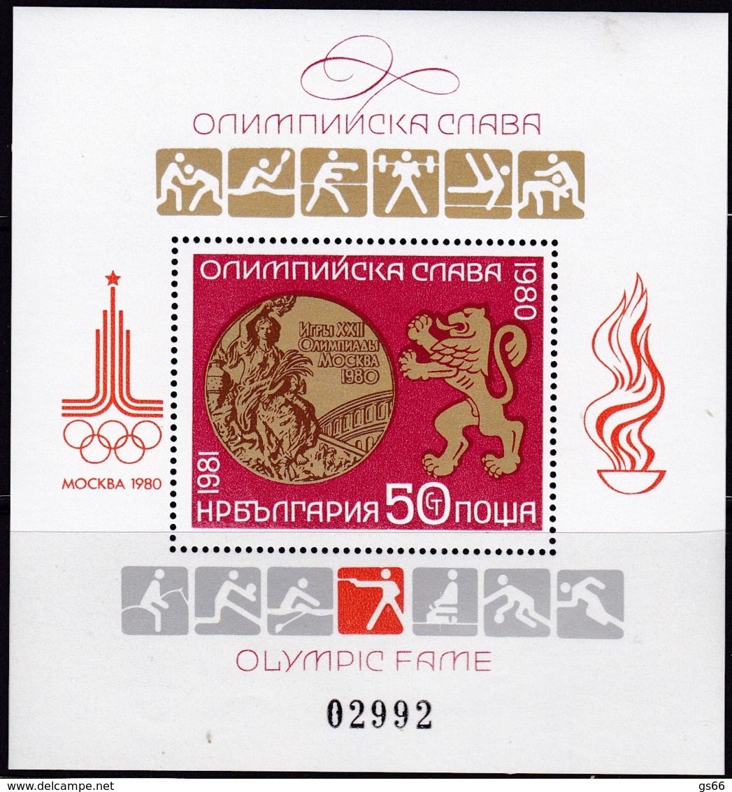 Bulgarien, 1981, 2961 Block 109,  MNH **, Medaillengewinner Bei Den Olympischen Sommerspielen, - Blocks & Sheetlets