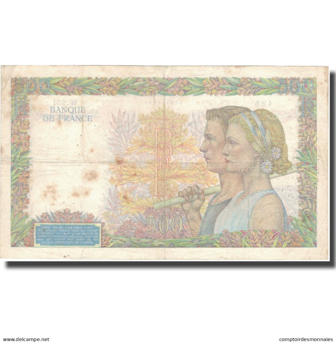 France, 500 Francs, La Paix, 1940, 1940-06-20, TB, Fayette:32.3, KM:95a - 500 F 1940-1944 ''La Paix''