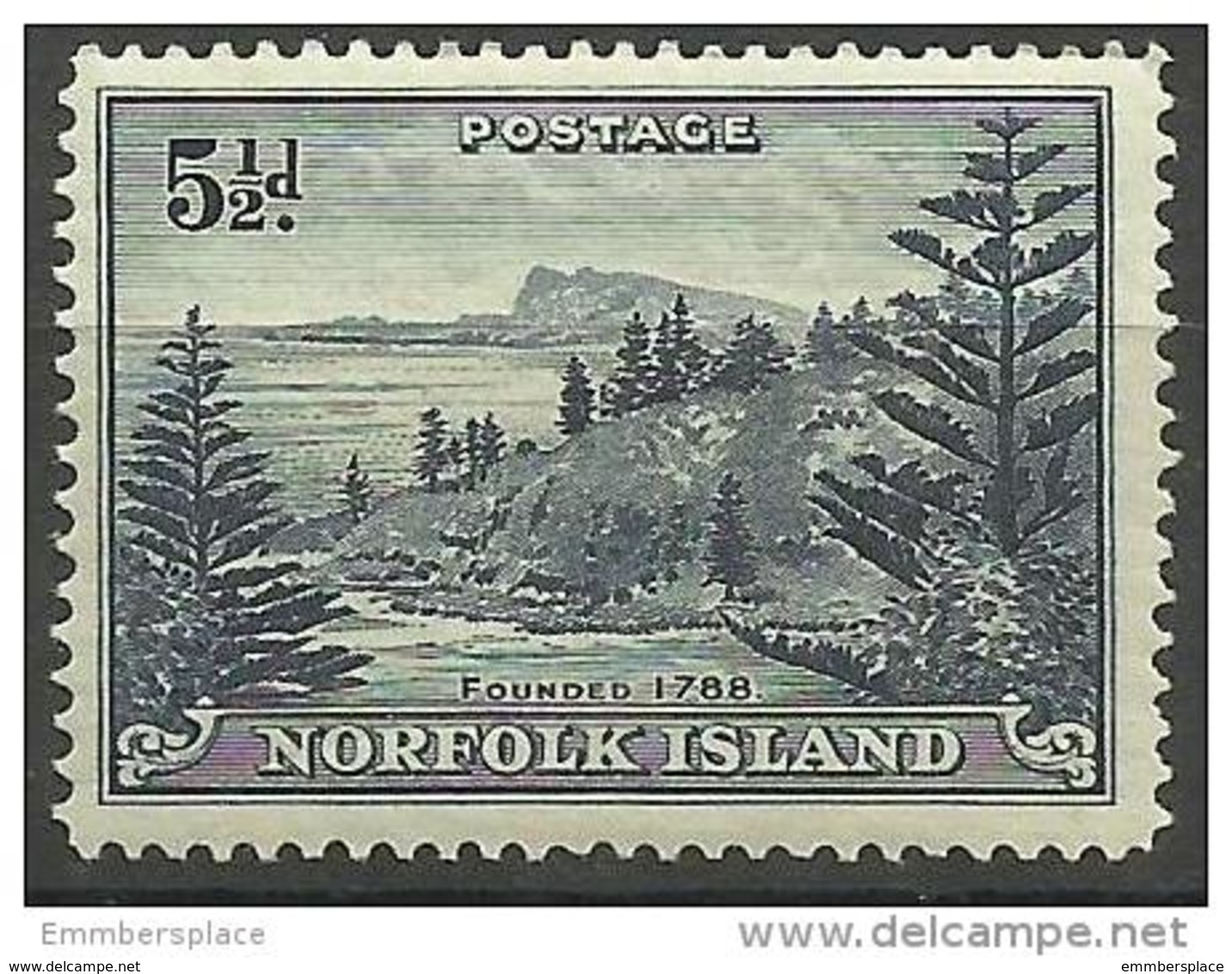 Norfolk Island - 1947 Ball Bay  5-1/2d  MH *  SG 8 Sc 8 - Norfolk Island