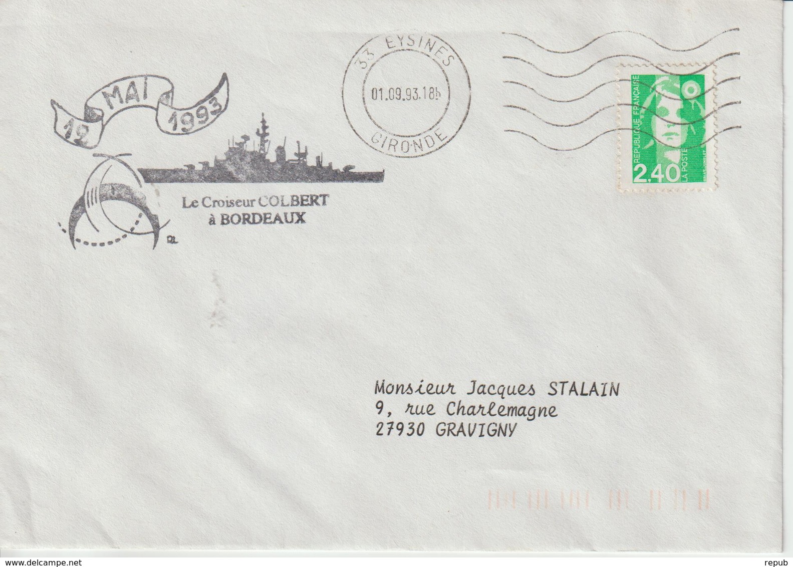 France Croiseur Colbert Bordeaux 1993 - Naval Post