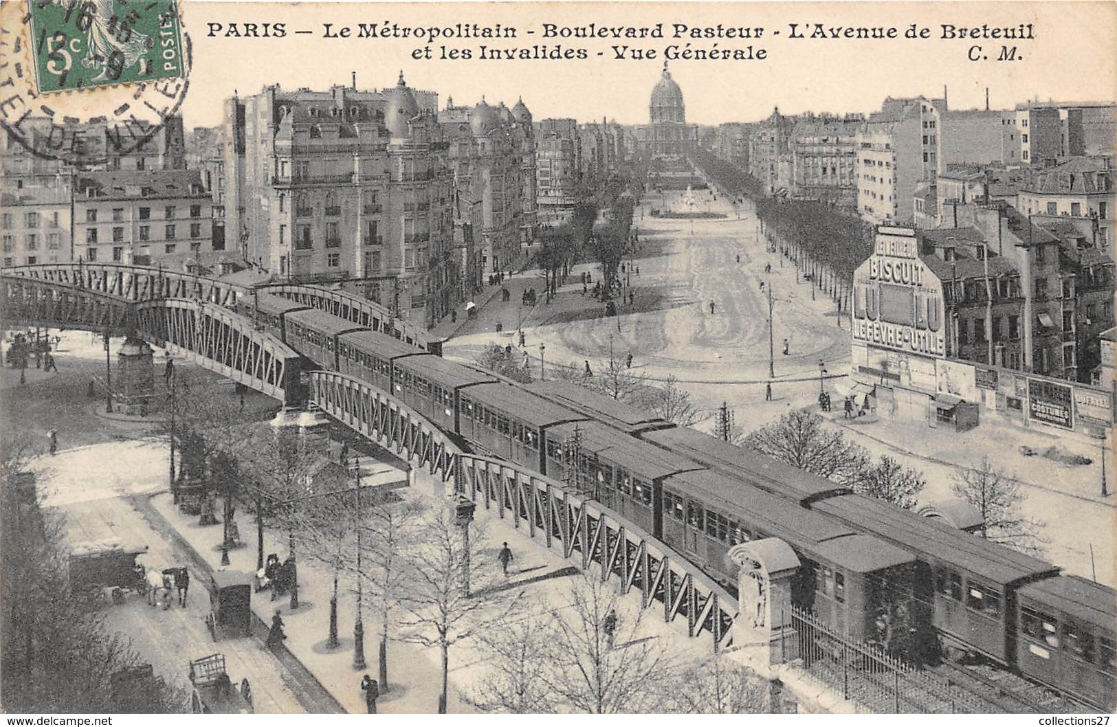 75-PARIS- LE METROPOLITAIN, BLD PASTEUR, L'AVENUE DE BRETEUIL ET LES INVALIDES, VUE GENERALE - Pariser Métro, Bahnhöfe