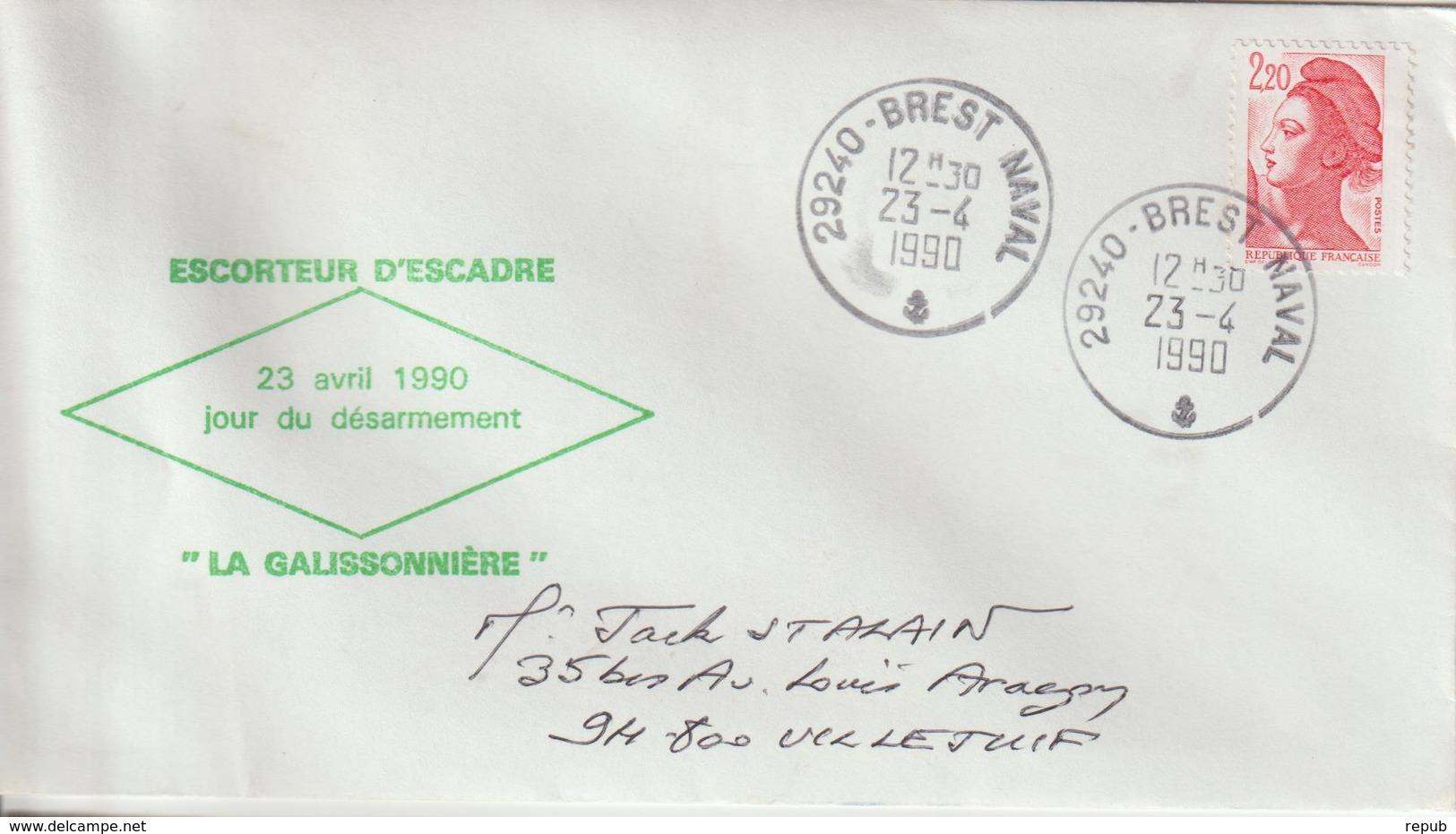 France Escorteur Galissonnière Brest 1990 - Seepost