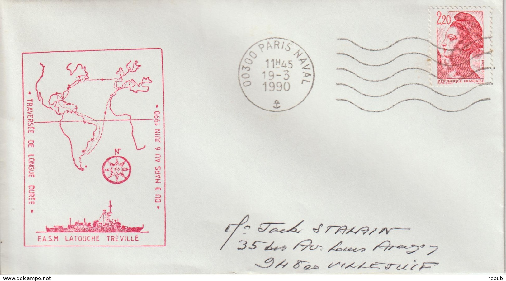 France FASM Latouche Tréville Paris Naval 1990 - Scheepspost