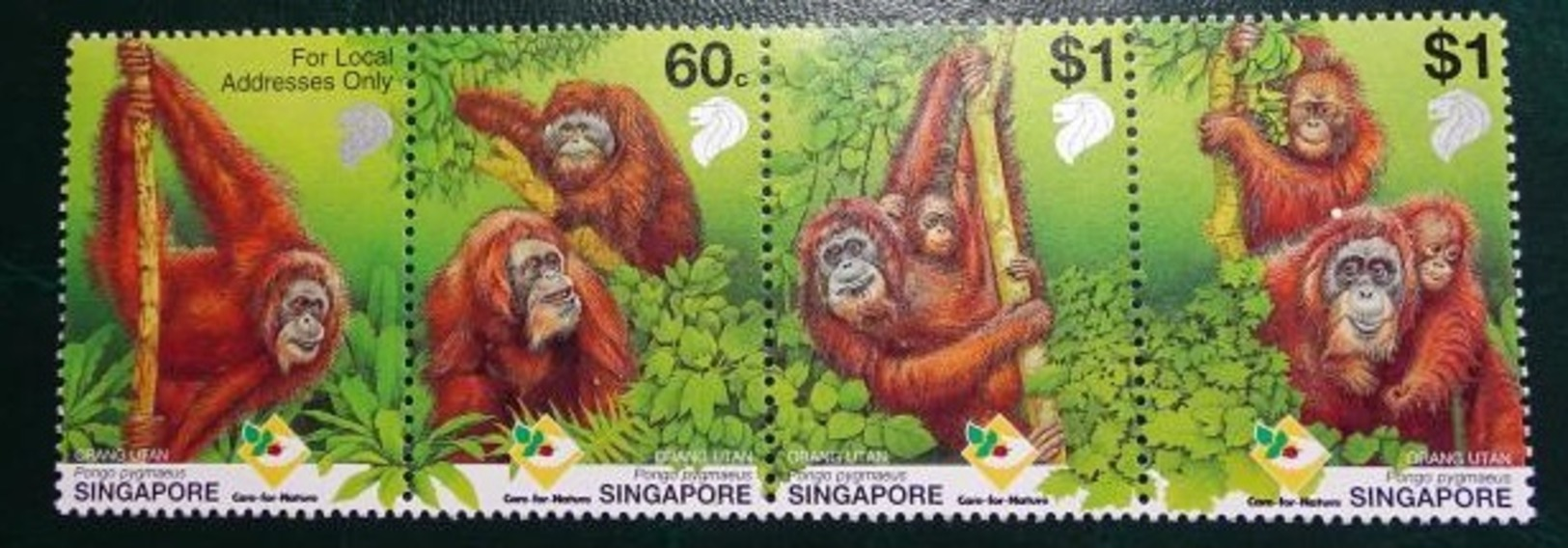 Timbre X 4 - Singapore  Care For Nature Orag Utan - Pongo Pygmaeus - Singapur (1959-...)